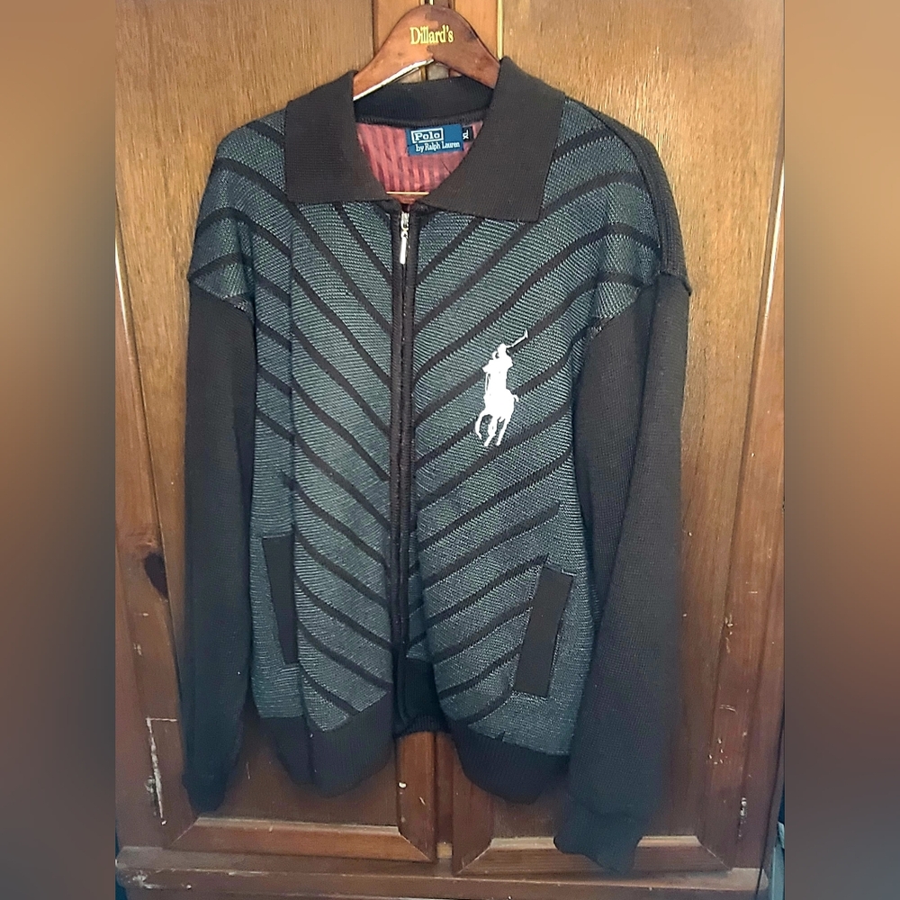 Rare Men's Vintage Polo Ralph Lauren Knit Bomber Jacket Full Zip. Size XL
